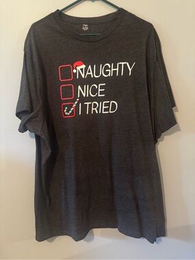 Holiday Time Men's Short Sleeve Graphic Tee - Dark Gray with Red & White Accents